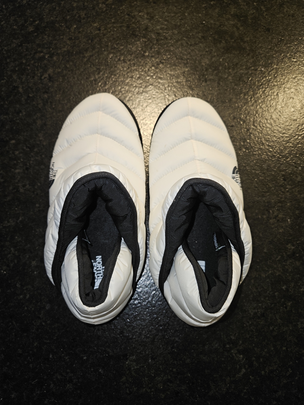 The North Face White Quilted Puffer Slip-On Slippers with Black Trim - Picture 4 of 5